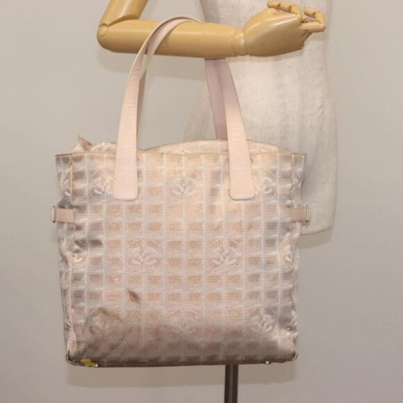 CHANEL New Travel Line Tote Bag Canvas Pink CC Auth BA5609 - Picture 3 of 16